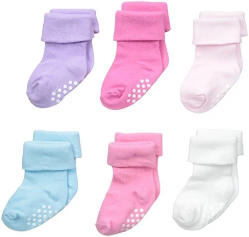 Baby Boys' Non-Skid Turn Cuff Socks 6 Pair, Girl Multi, Size 0.0 OIsE