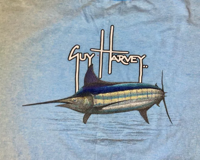 Camiseta para hombre Guy Harvey azul manga corta XL pesca - tema de playa pez espada