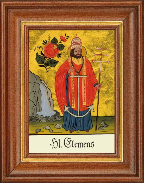 Hinterglasbild - Heiliger Clemens - Patronatsbild Taufe Namenspatron 12,7x16
