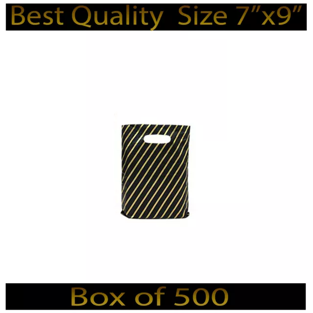 Black and Gold Striped Jewellery Fashion Gift Shop Boutique Plastic Carrier Bags