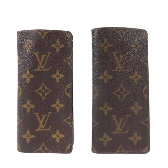Authentic Louis Vuitton Monogram Set of 2 Glasses Case M62970 M62962 Used F/S