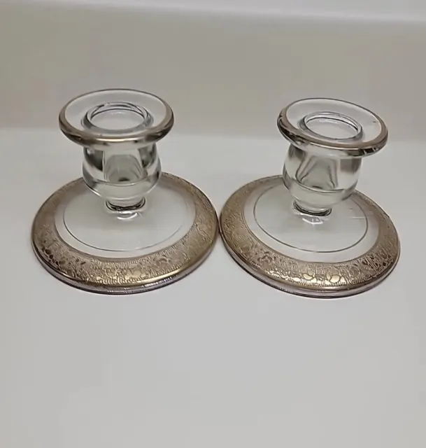Vintage Minton Tiffin Franciscan Crystal and Gold Short Candle Holder Set Of 2
