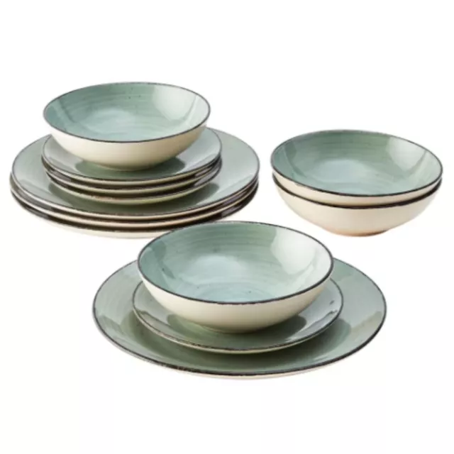 Tapas 12 Piece Stoneware Dinner Set Green 4 dinner plates/4 side plates/4 bowls 2