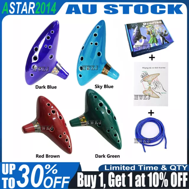 Triforce Link 12 Hole Ceramic Zelda Ocarina of Time Alto C Flute + Box Xmas Gift