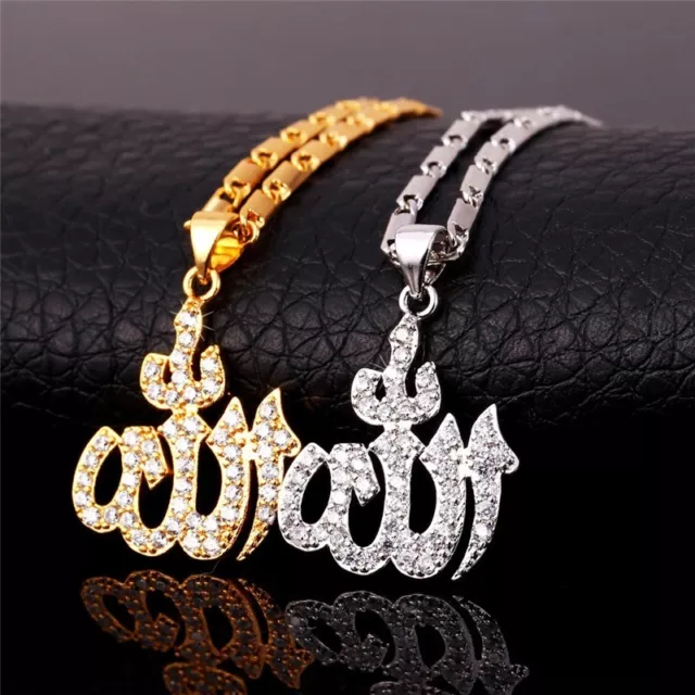 Islamic Platinum/18K Gold Plated Cubic Zircon Allah Pendant& Necklace For Women