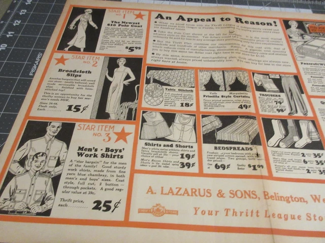 1933 A. Lazarus & Sons, Belington, West Virginia Thrift League Store Print Ad 4