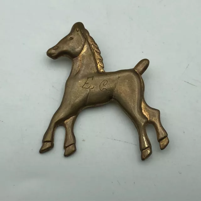 Vtg Horse Pin Brooch Lightweight Metal Engraved E.C. Pretty Cool  S6