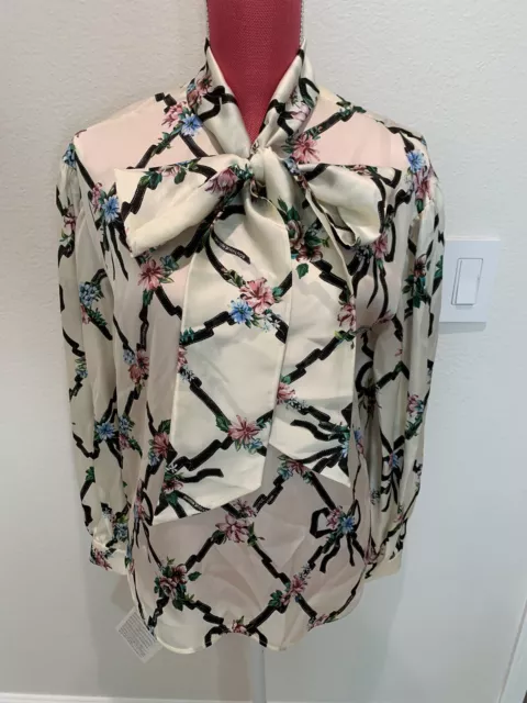 Boutique Moschino Pussy Bow Blouse Top Ivory Floral Size 42 New With Tags
