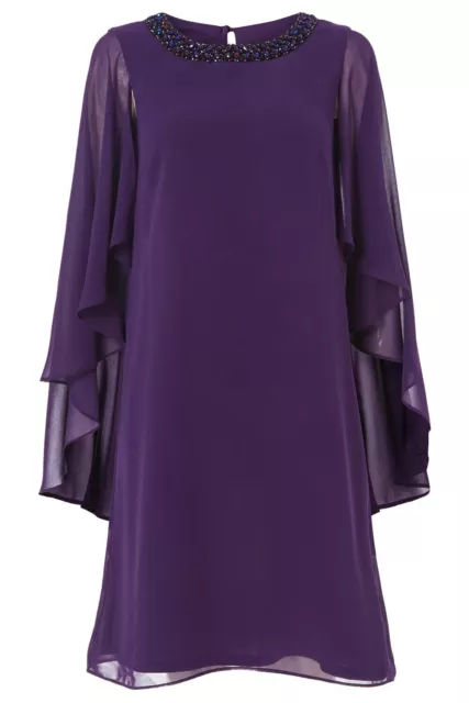 Roman Originals Purple Embellished Chiffon Cape Sleeve Formal Dress Size 12 VGC