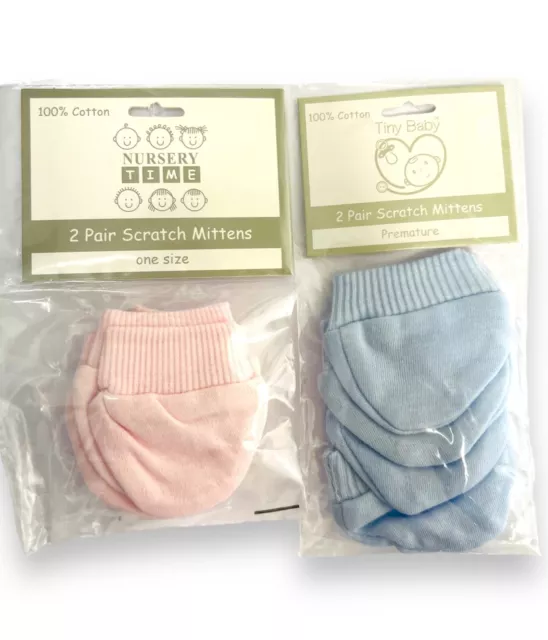 Premature Baby Scratch Mittens Baby Boys Girls 2 Pack Tiny Baby 100% Cotton Pink