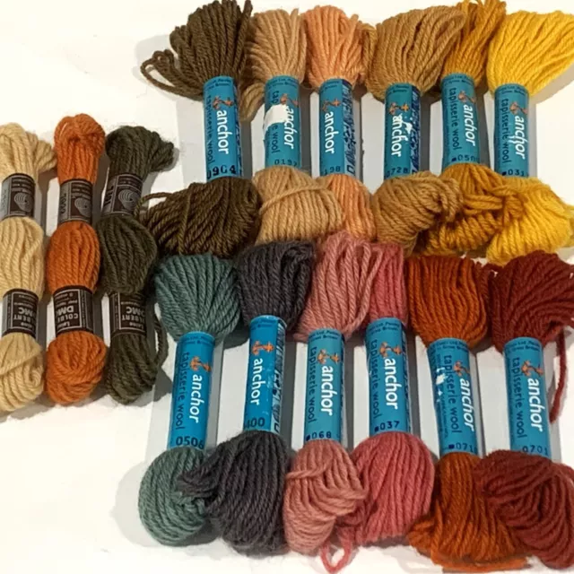 DMC & ANCHOR Tapestry Wool - Lot  x 15 Skeins - Unused Assorted Colours