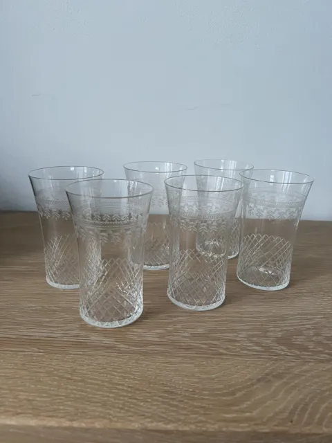 Edwardian lady Hamilton set of 6 Etched tumbler Glasses