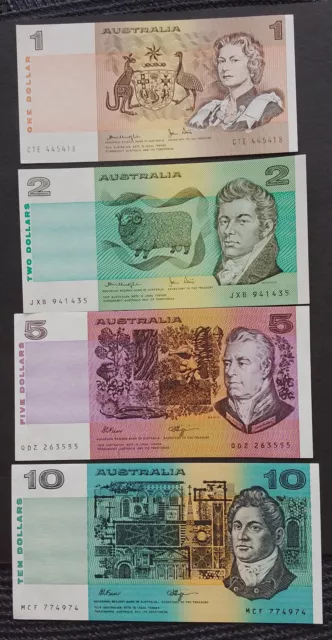 Australien, 4 bfr. Scheine, 1, 2, 5 u. 10 Dollars