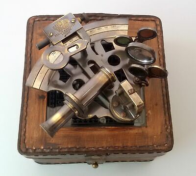 Nautical Antique Sextant vintage Brass Maritime with HandMade Leather Case Gift