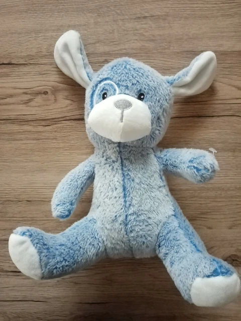 Doudou Peluche Chien Lapin bleu Blanc Coquard Velours Tom et Kiddy Bisous D'Ange