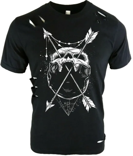 Men's Skull Arrows | Distressed T-Shirt | S to Plus Size | Gothic Goth Rock Rip