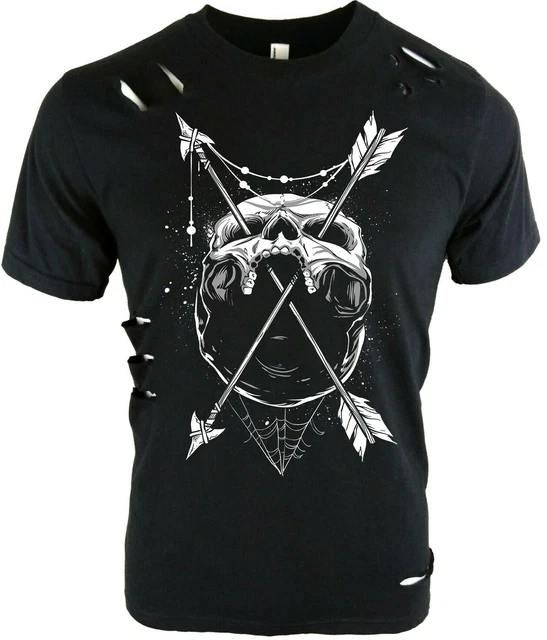 Men's Skull Arrows | Distressed T-Shirt | S to Plus Size | Gothic Goth Rock Rip