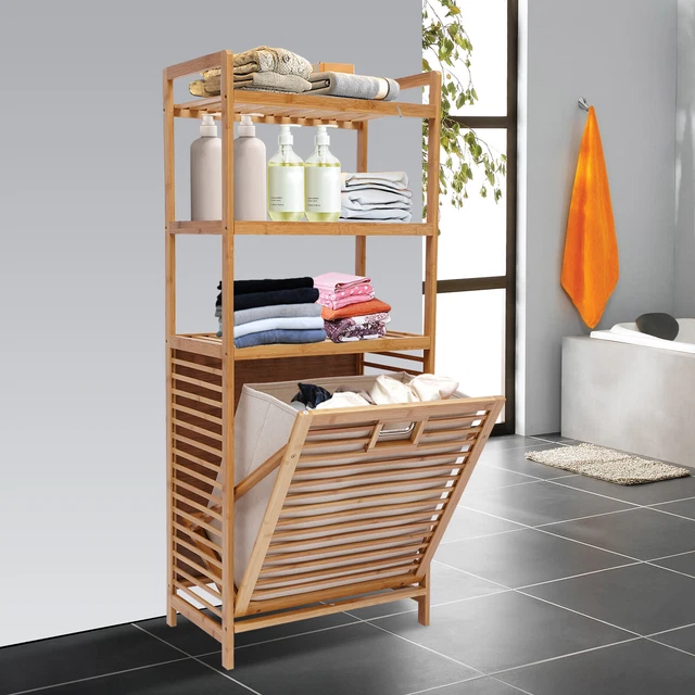 LAUNDRY HAMPER BAMBOO Bathroom Organizer 4 Tier Shower Caddy