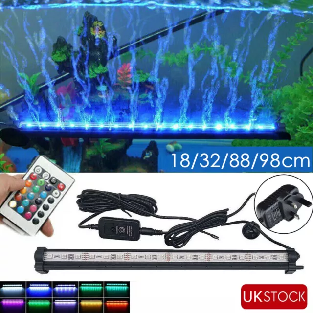 LED Aquarium Lights Submersible Air Bubble RGB Light for Fish Tank Underwater UK