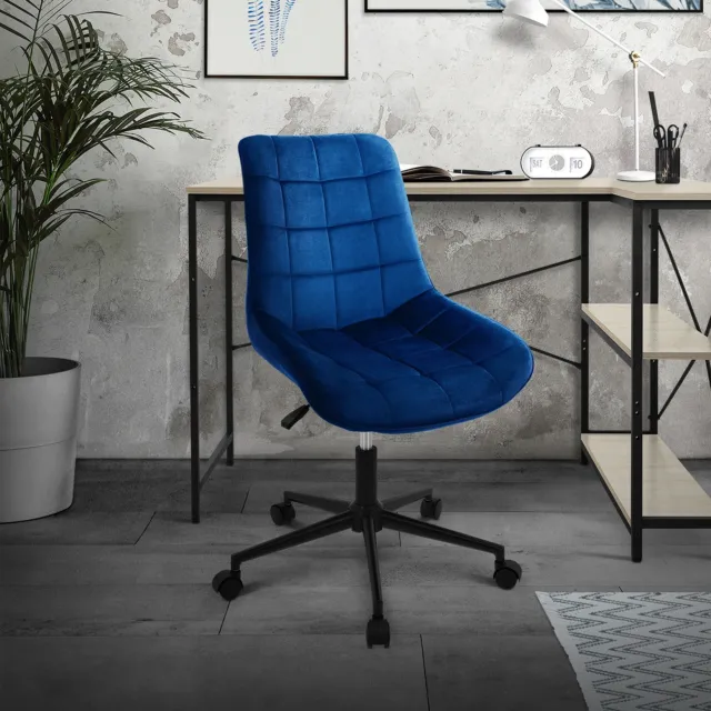 Chaise de bureau pivotante à 360° en velours tabouret pour salon et travail bleu