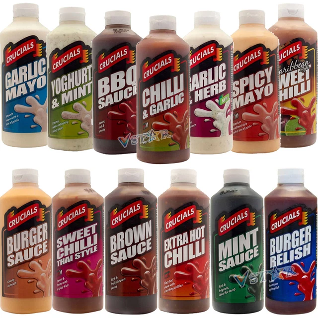 CRUCIALS SAUCE GARLIC, Yoghurt, Mint, Sweet Chilli, Spicy Mayo 3 x