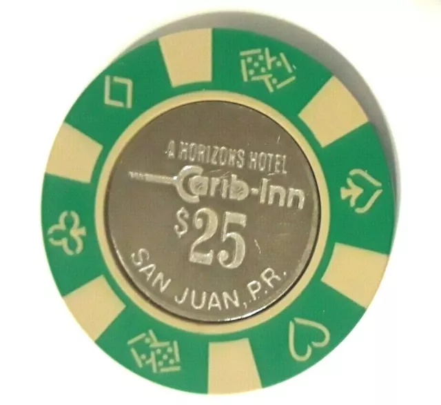 $25 CARIB INN SAN JUAN Hotel Casino GrBg Chip CONDADO PUERTO RICO Bud Jones coin