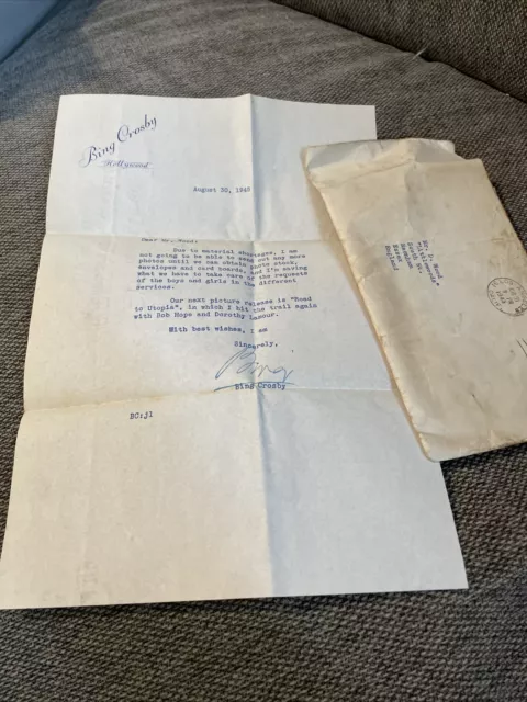 Bing Crosby - Legendary Singer & Actor - One Page Signed Letter & Envelope