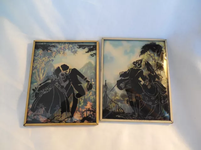 Conjunto de dos vidrios convexos de pintura inversa vintage 4"" x 5""#