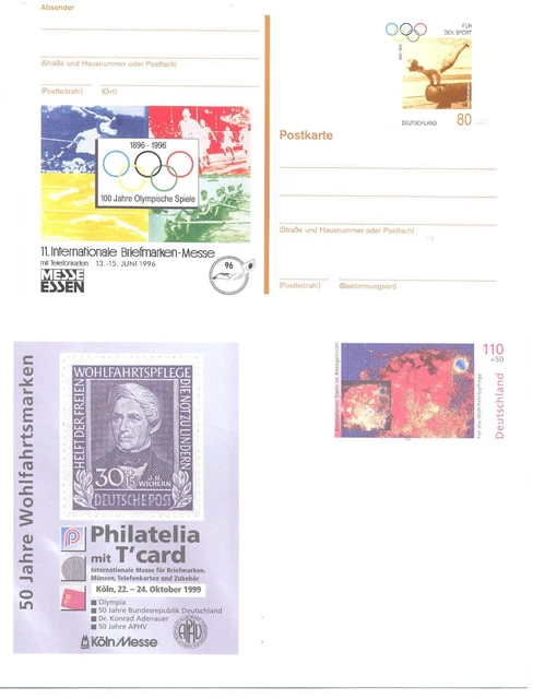 7 postfrische Ganzsachen Bund, dabei Luftpost Uso3,ARD-Gala,Philatelia-T+Olympia 3