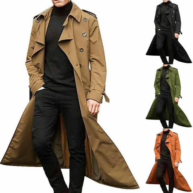 Mens Winter Warm Long Trench Coat Vintage Baggy Casual Jacket Overcoat Outwear