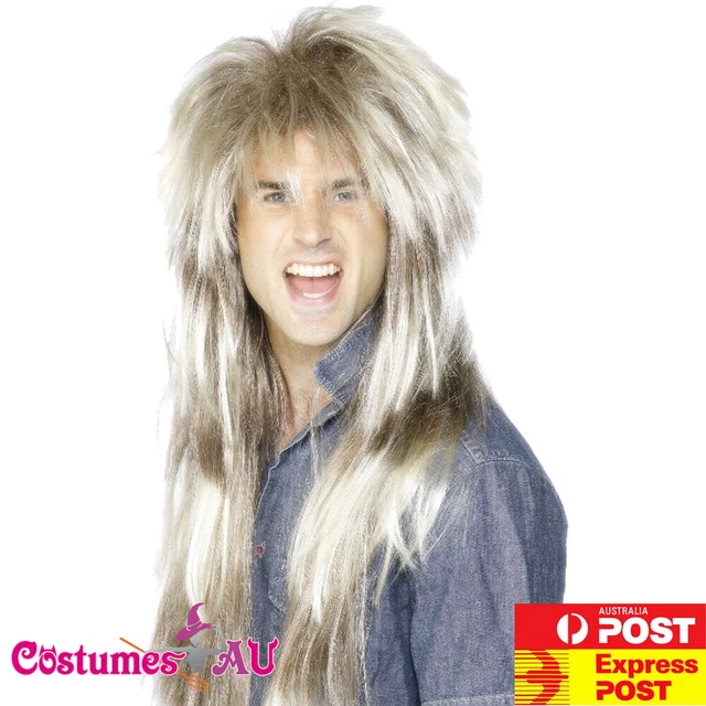 MENS 80S MEGA Mullet Wig Costume Long Wig Blonde Brown 1980s Rock N