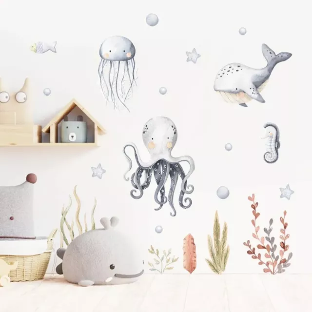 Underwater Cartoon Cute Animals Wall Stickers peel and stick decal for kids baby