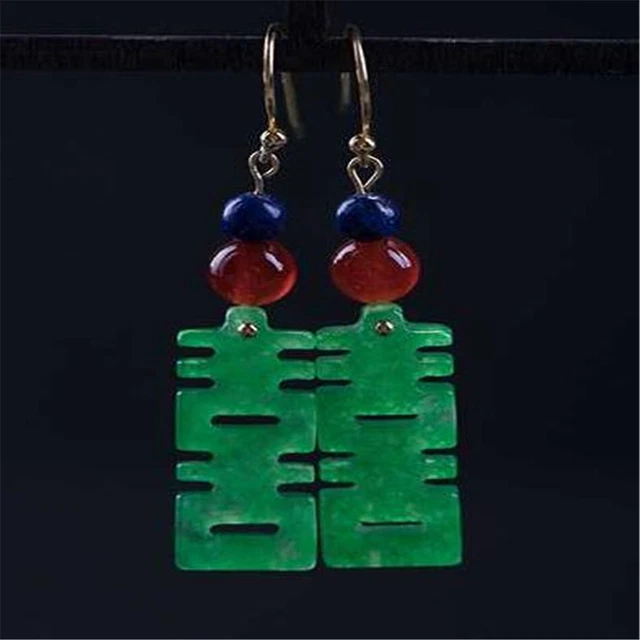 Natural Green jadeite  lapis lazuli Earrings Dangle Ms gift Christmas Hook