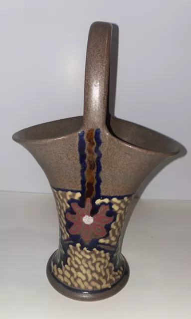 1920 Antique Carl Gebauer Germany Arts Crafts Colorful Vase Basket. Gouda Style