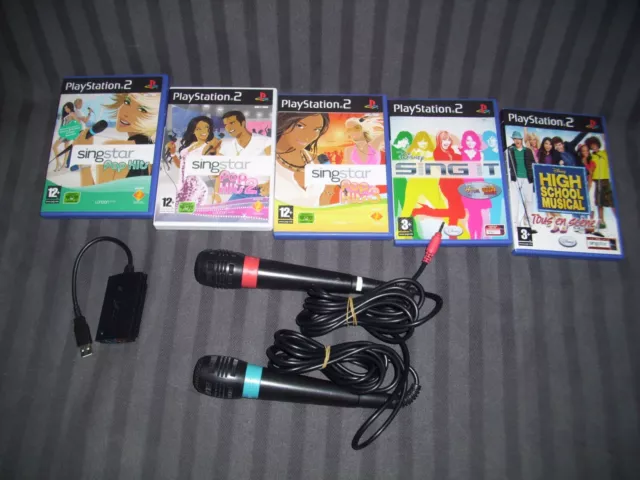 Lot 2 micros Sony Playstation 2 PS2 + 5 jeux singstar