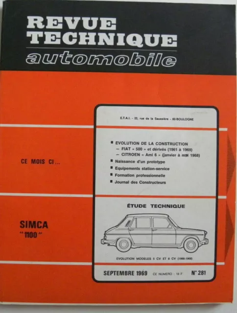 revue technique automobile RTA SIMCA 1100 n°281