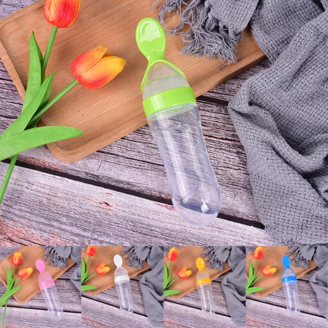 Baby Feeding Silicone Squeeze Feeding Bottle with Spoon Food Rice Cereal Feeder