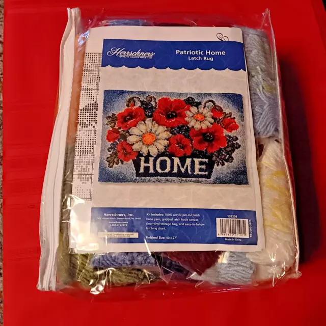 Herrschners Patriotic Home Latch Hook Rug Kit Flower Basket 40 x 27 New in Pkg