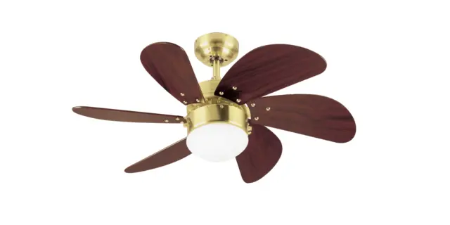 small Westinghouse ceiling fan Turbo Swirl satin brass with lighting 30"