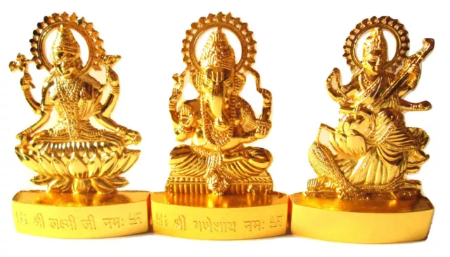 Laxmi Ganesh Saraswati Idol Lakshmi Ganesh Sarasvati Statue 6.5 Cm Height