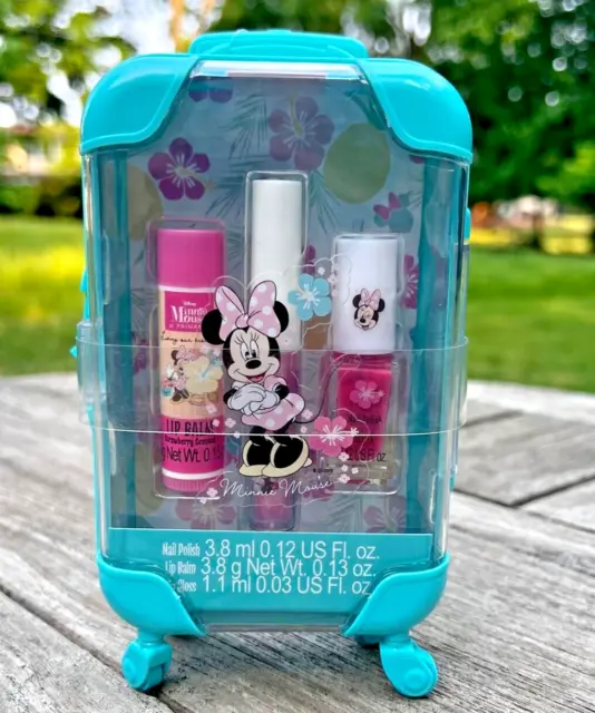 NEW Disney MINNIE MOUSE kid's LIP & NAIL POLISH SET in a Luggage Shaped Case