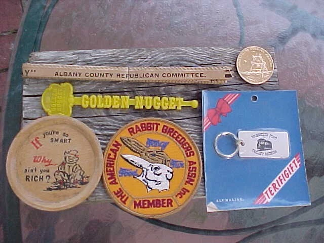 Wild Junk Drawer Lot Golden Nugget Apollo 11 Coin Rabbit Breeders Trolley Museum