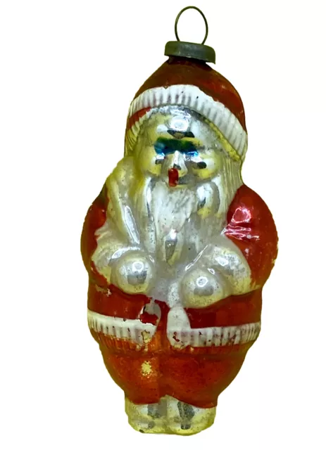 Vintage Figural Glass Santa Claus Christmas Ornament ~ Japan ~ 3"