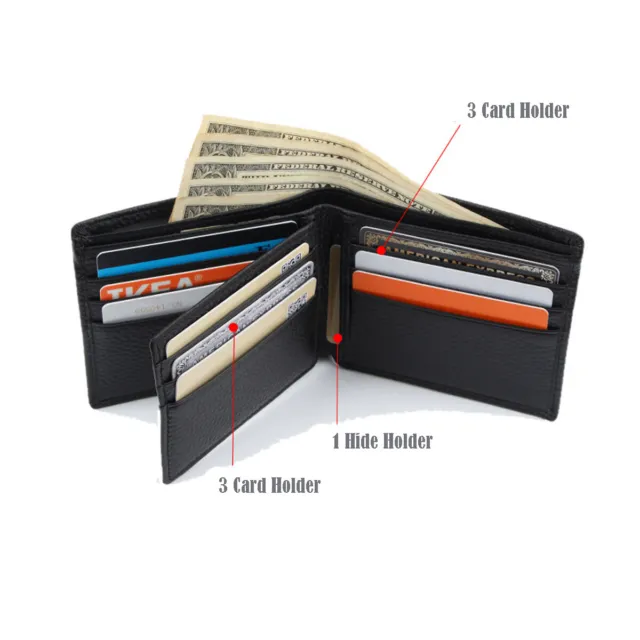 Men Genuine Leather Wallet Credit Card Holder RFID Blocking Zipper Bifold 2