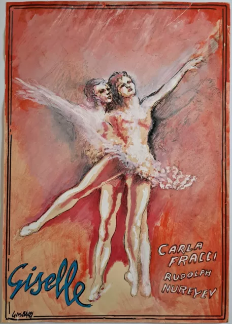 Giuseppe Bacci - Giselle - Carla Fracci Rudolph Nureyev - Cartoncino Cm 35x50