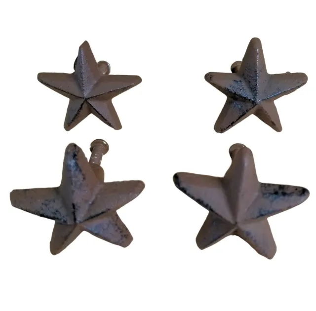 4 pc Cast Iron Stars Knobs w/ Screws Cabinet Pulls drawer handles rustic brows