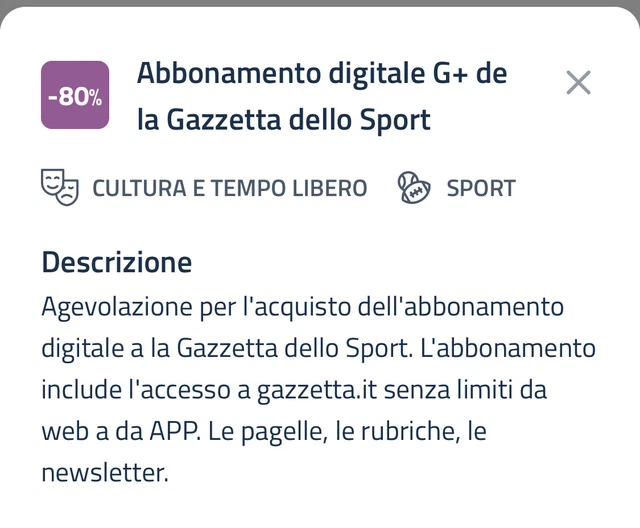 Coupon Code -80% Digital Subscription Gazzetta Dello Sport G+ Coupon Code -80% Digital Subscription Gazzetta Dello Sport G+