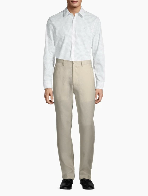 CALVIN KLEIN MEN'S Classic Slim Fit Solid Linen 4-Pocket Pants, Tan ...