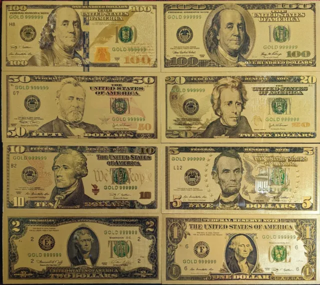 24K GOLD 8 Bill Lot  Collectible Novelty Collection Note Gift