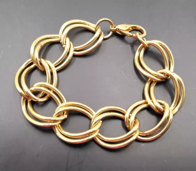 Double Ring Gold Tone  Nice Weight  Lovely 7" Chain Bracelet w/ Lobster Closure